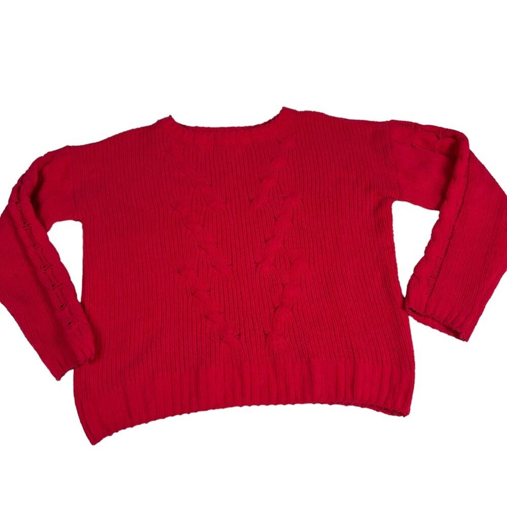 Olivia Sky Womens Large Sweater Crew Neck Cable Knit Preppy Coral Classic Soft